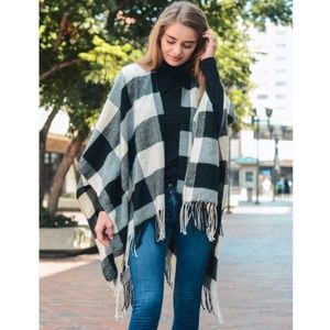 Black Ivory Buffalo Check Plaid Tassel Shawl